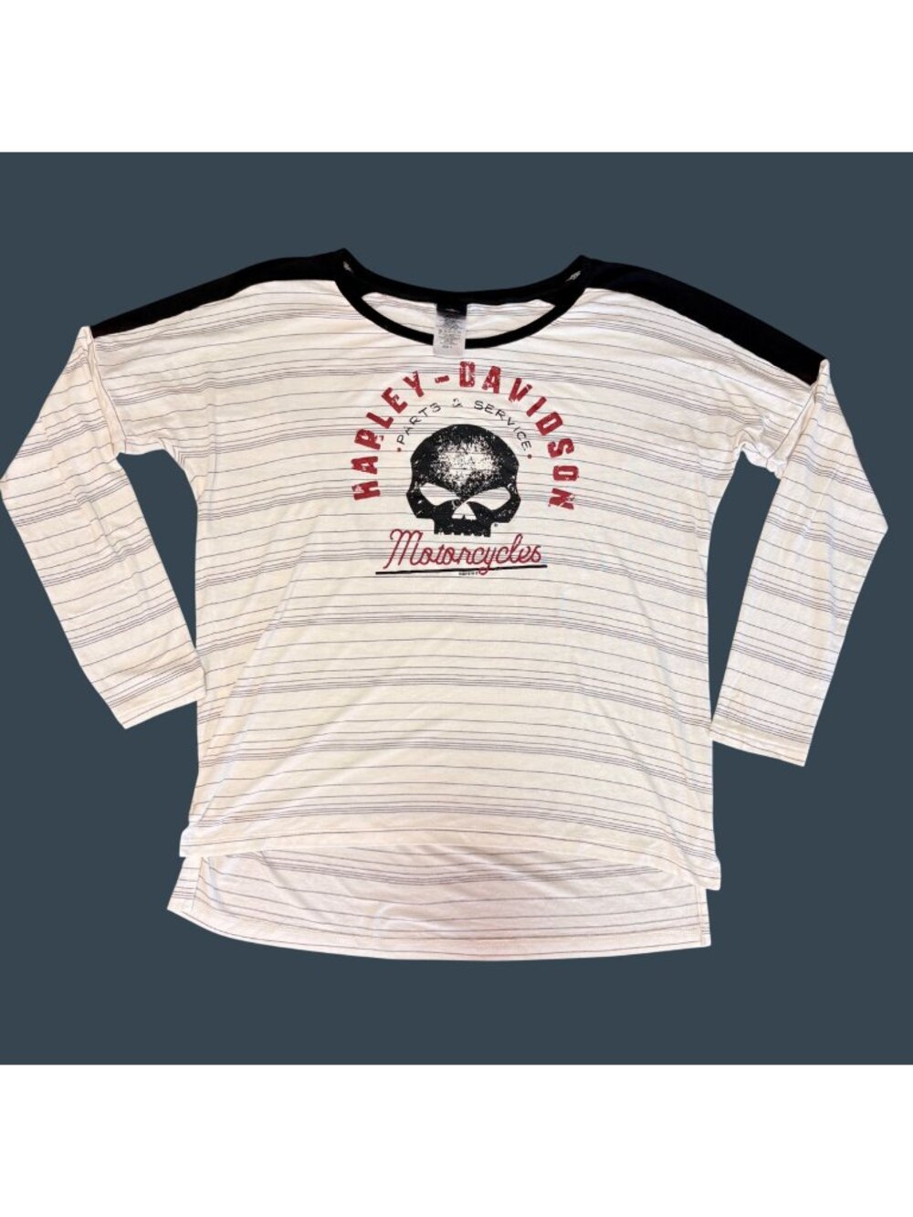 Harley-Davidson Womens L Long Sleeve Striped Graphic Tee Skull Eagle